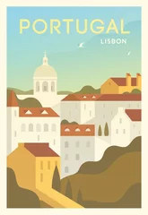 Gordijnen Time to travel. Around the world. Quality vector poster. Lisbon. © Red Monkey