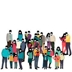 isolated, crowd of people in medical masks, family, children