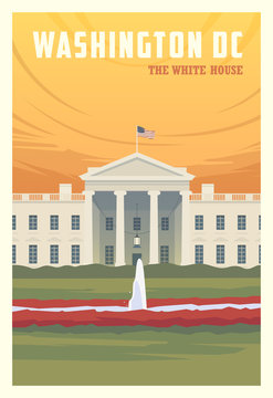 Time to travel. Around the world. Quality vector poster. The white house.