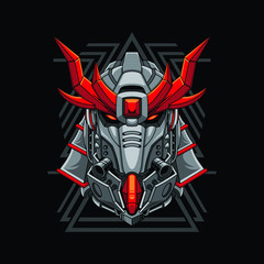 Mecha head samurai with sacred geometry pattern