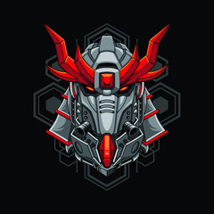 Fototapeta premium Mecha head samurai with sacred geometry pattern