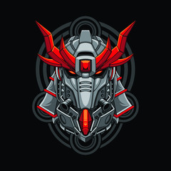 Fototapeta premium Mecha head samurai with sacred geometry pattern