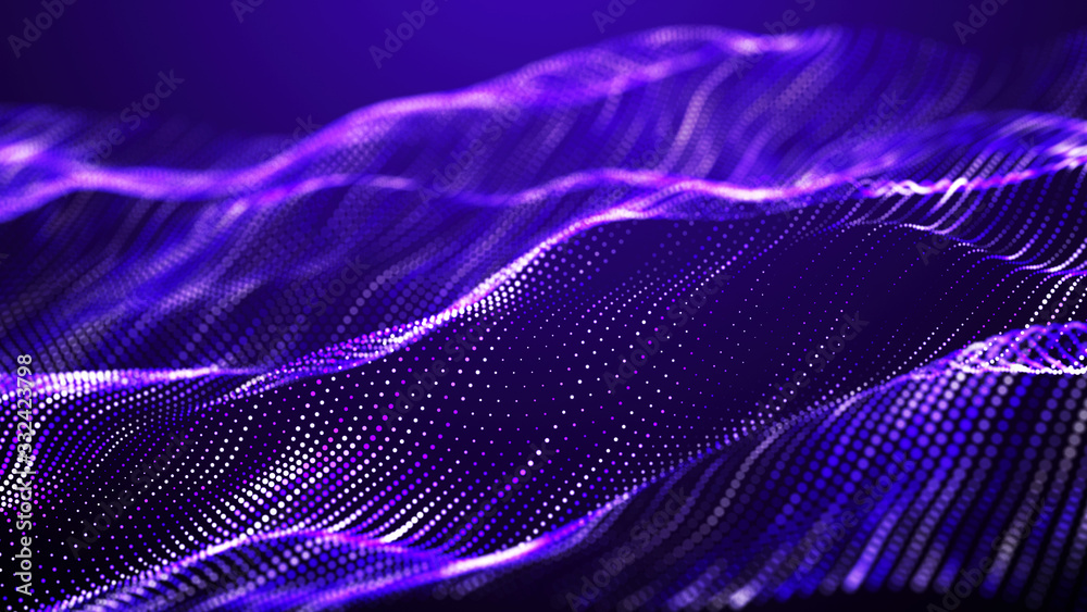Leinwandbilder Digital technology background. Dynamic wave of glowing points. Futuristic background for presentation design. 3d rendering.