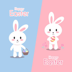 Easter greeting card with bunny and eggs in pastel tone