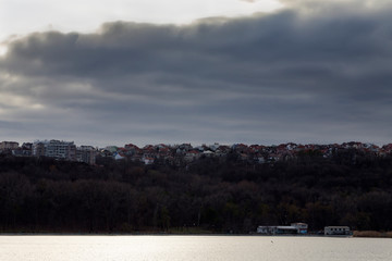 Dramatic landscape of a lake and the cloudy sky.