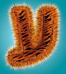 Tiger hebrew alphabet and number 3D rendering of funny fur font isolated on blue background. Halloween concept. 3d illustration