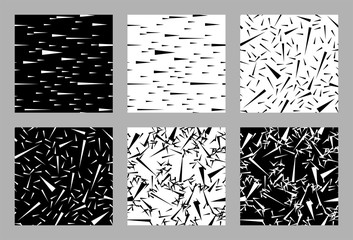 Set of seamless vector backgrounds from line, risk, trait, strip, triangles. Monochrome graphic pattern. Eps10.