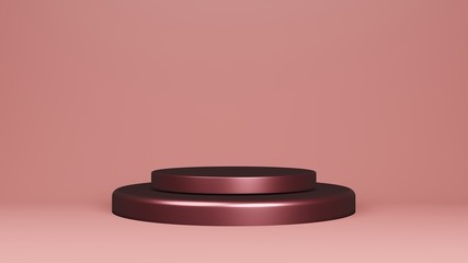 Pink metal stage in pink seamless background. 3D rendering.