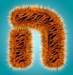 Tiger hebrew alphabet and number 3D rendering of funny fur font isolated on blue background. Halloween concept. 3d illustration