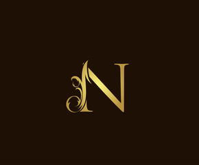 Gold N Luxury Logo Icon, Classic N Letter Design.