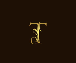 Gold T Luxury Logo Icon, Classic T Letter Design.