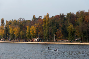 A wonderful weekend in a city park with a lake.