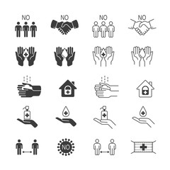 Fototapeta premium No virus icon set. Stop coronavirus. Pandemic medical concept. Remedies and prevention. Vector illustration.