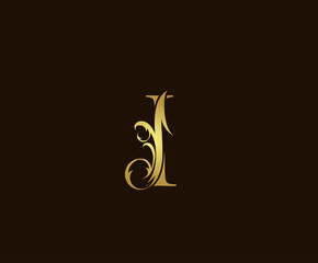 Naklejka premium Gold I Luxury Logo Icon, Classic I Letter Design.