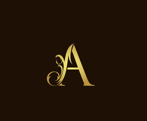 Gold A Luxury Logo Icon, Classic A Letter Design.