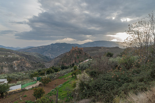 View of Castle of Lanjaron in Alpujarra of Granada. Spain.