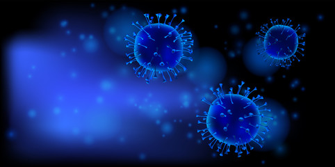 Microscopic view of a infectious virus. Contagion and propagation of a disease. Pathogen respiratory influenza covid virus cells. Abstract vector   illustration.  
