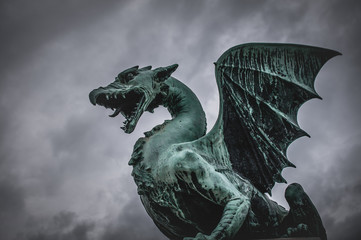 Dark mood statue of dragon