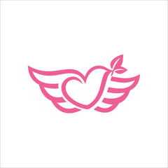 Dove with Heart Wings Logo Vector Design