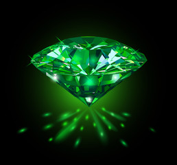 Beautiful green gem emerald on black background. Vector illustration.