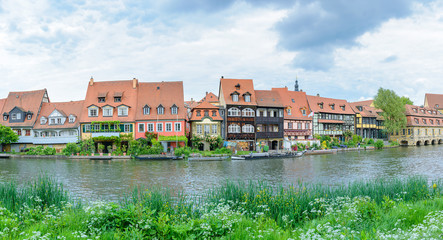 Fototapeta na wymiar Panorama of the Old Town pier architecture in Bamberg, Bavaria, Germany