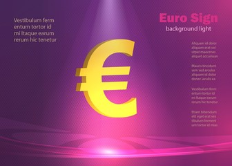 Euro sign, background ​​glowing lights, modern poster lines violet and purple vector
