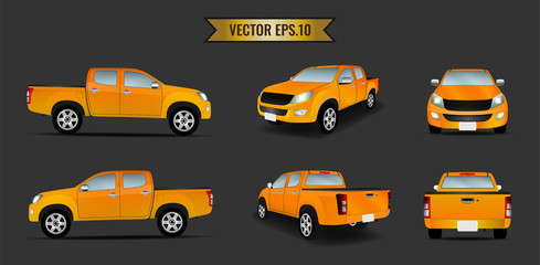 Car pickup mockup realistic orange isolated on the background. Ready to apply to your design. Vector illustration. © ekkarat