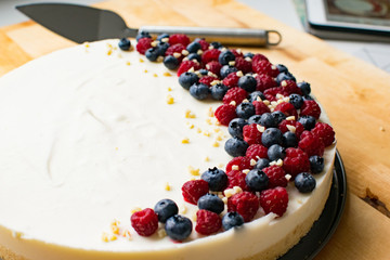 Homemade cheesecake with berries and nuts