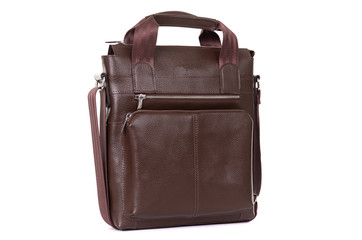 male leather expensive briefcase on a white background