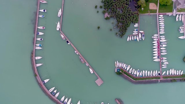 sailing boats in Lake Balaton, drone top view