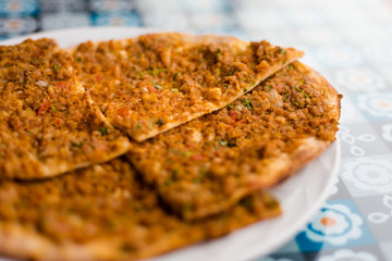 Delicious turkish lahmacun pizza