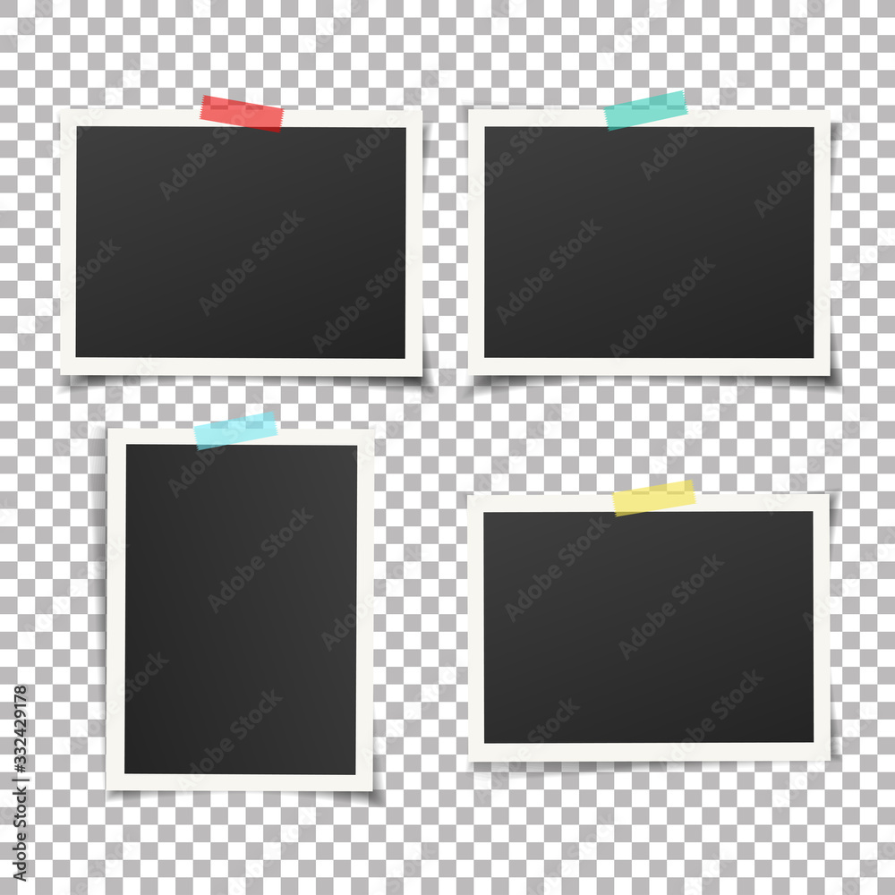 Poster Set of vintage photo frame with adhesive tape. Vintage style.  Vector illustration with adhesive tapes. Photo realistic Vector EPS10 Mockups. Retro Photo Frame Template for your photos.