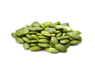 Pumpkin seeds on a white background