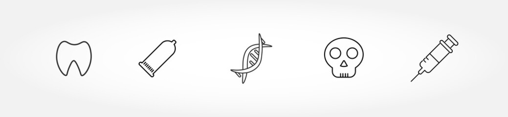 Medical line icon set with DNA, Syringe
