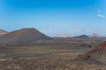 Volcanic landscape of Timanfaya National Park on island Lanzarote
