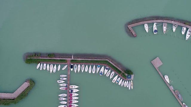 sailing boats in Lake Balaton, drone top view