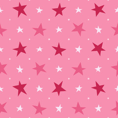 Seamless pattern, stars of different shapes on a pink background. Simple and cute drawing. Vector.