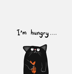 Black cat is hungry wallpaper