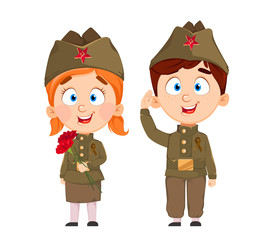 May 9. Cute boy and girl. Happy Victory day