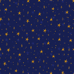 Fototapeta premium Hand Drawn doodle Stars Seamless Pattern. Vector Holiday and Birthday Design Elements. Starry sky background. Festive dark blue Background