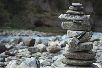 Stacked stones in the famous 'Ammer Schlucht' near the bavarian village Bad Bayersoien. 