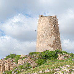 View of the "Torre Vigía Las Palomas" in Costa del Sol. Málaga. Spain.