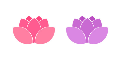 Lotus flowers pink and purple icons. Vector illustration.