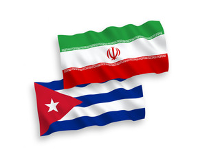 Flags of Iran and Cuba on a white background
