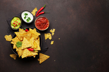 Mexican nachos chips and sauces