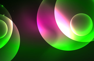 Neon shiny transparent glowing circles with light effects. Techno futuristic vector abstract background For Wallpaper, Banner, Background, Card, Book Illustration, landing page
