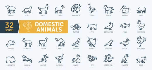 Foto op Plexiglas Domestic Animals Icons Pack. Thin line animal icons set. Flaticon collection set. Simple vector icons © Culombio