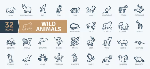 Foto op Plexiglas Wild Animals Icons Pack. Thin line creature icons set. Flaticon collection set. Simple vector icons © Culombio