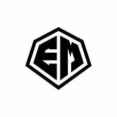 EM monogram logo with hexagon shape and line rounded style design template