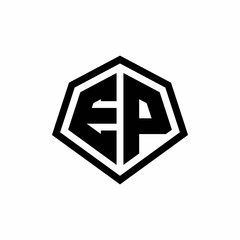 EP monogram logo with hexagon shape and line rounded style design template